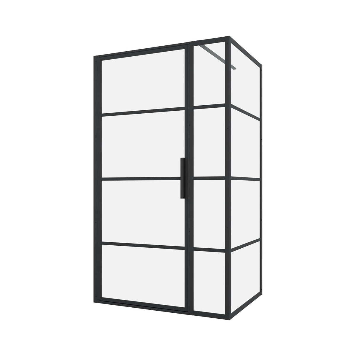 Porte de douche 54" x 32", en coin rectangulaire décalée, mur à gauche, en noir mat