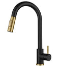 Modern Luxury Black and Gold Kitchen Faucet, 2 Function Pull Out